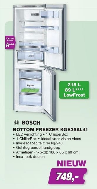 Promoties Bosch bottom freezer kge36al41 - Bosch - Geldig van 01/05/2013 tot 31/05/2013 bij ElectronicPartner