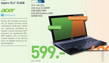 Promoties Acer aspire 15.6 i5 6gb - Acer - Geldig van 01/05/2013 tot 15/06/2013 bij PC Center