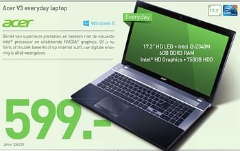 Promoties Acer v3 everyday laptop - Acer - Geldig van 01/05/2013 tot 15/06/2013 bij PC Center