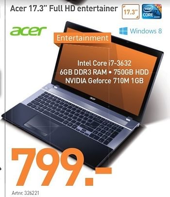 Promoties Acer 17.3 full hd entertainer - Acer - Geldig van 01/05/2013 tot 15/06/2013 bij PC Center