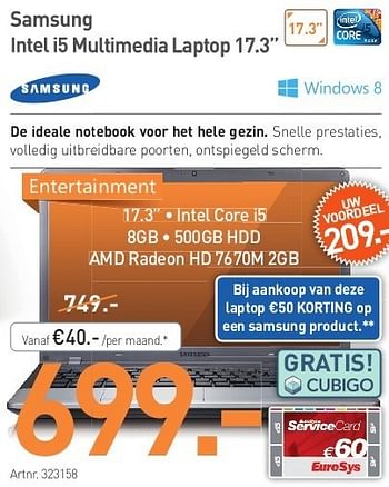 Promotions Samsung intel i5 multimedia laptop 17.3 - Samsung - Valide de 02/05/2013 à 30/06/2013 chez Auva