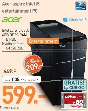 Promoties Acer aspire intel i5 entertainment pc - Acer - Geldig van 02/05/2013 tot 30/06/2013 bij Auva