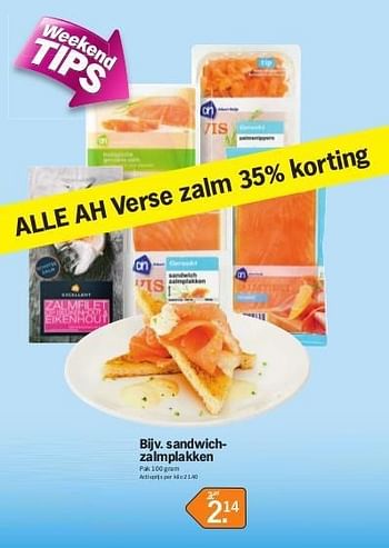 Promoties Sandwichzalmplakken - Huismerk - Albert Heijn - Geldig van 13/05/2013 tot 20/05/2013 bij Albert Heijn