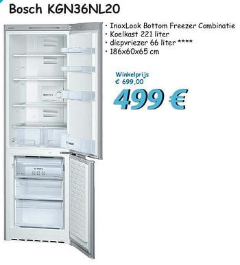 Promoties Bosch kgn36nl20 inoxlook bottom freezer combinatie - Bosch - Geldig van 14/05/2013 tot 07/06/2013 bij Elektro Koning