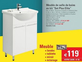 Promotions Meuble + lavabo + tablette + miroir + éclairage - Produit maison - Brico - Valide de 15/05/2013 à 27/05/2013 chez Brico