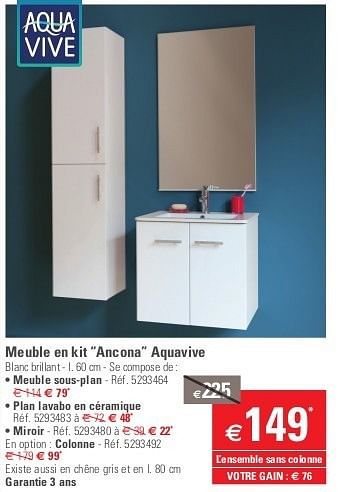Promotions Meuble en kit “ancona” aquavive - AQUA VIVE - Valide de 15/05/2013 à 27/05/2013 chez Brico
