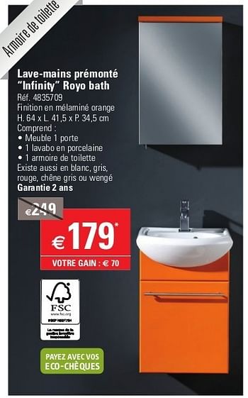 Promotions Lave-mains prémonté “infinity” royo bath - Produit maison - Brico - Valide de 15/05/2013 à 27/05/2013 chez Brico