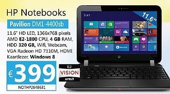 Promoties Hp notebook pavilion dm1-4400sb - HP - Geldig van 15/05/2013 tot 05/07/2013 bij Compudeals