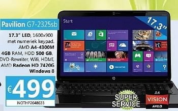 Promoties Hp pavilion notebooks g7-2325sb - HP - Geldig van 15/05/2013 tot 05/07/2013 bij Compudeals