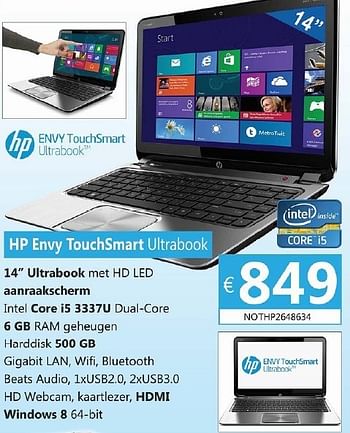 Promoties Hp envy touchsmart ultrabook nothp2648634 - HP - Geldig van 15/05/2013 tot 05/07/2013 bij Compudeals