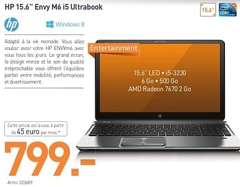 Promotions Hp 15.6 envy m6 i5 ultrabook - HP - Valide de 16/05/2013 à 30/06/2013 chez Auva