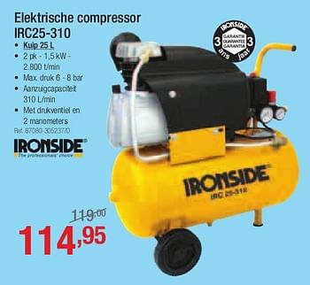 Promoties Ironside elektrische compressor irc25-310 - Ironside - Geldig van 27/05/2013 tot 22/06/2013 bij Group Meno