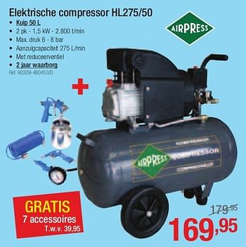 Promoties Airpress elektrische compressor hl275-50 - Airpress - Geldig van 27/05/2013 tot 22/06/2013 bij Group Meno