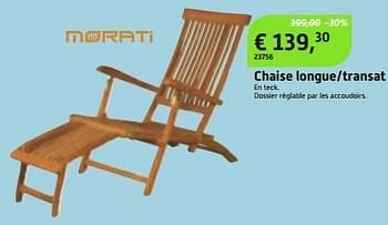 Promotions Chaise longue- transat - Morati - Valide de 29/05/2013 à 23/06/2013 chez Overstock