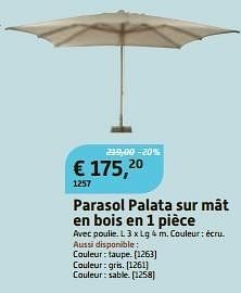 Promotions Parasol palata sur mât en bois - Produit maison - Overstock  - Valide de 29/05/2013 à 23/06/2013 chez Overstock