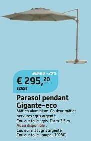Promotions Parasol pendant gigante-eco - Produit maison - Overstock  - Valide de 29/05/2013 à 23/06/2013 chez Overstock