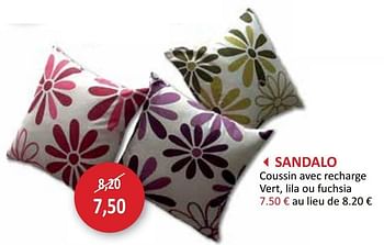 Promotions Sandalo coussin avec recharge vert, lila ou fuchsia - Produit maison - Weba - Valide de 29/05/2013 à 27/06/2013 chez Weba