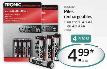 TRONIC® Piles rechargeables, AA/AAA, 1,2 V, 4 pièces