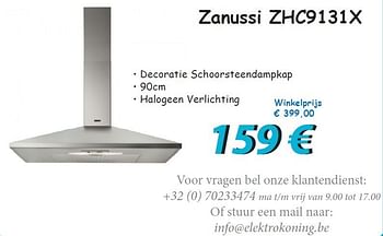 Promotions Zanussi zhc9131x - Zanussi - Valide de 01/06/2013 à 30/06/2013 chez Elektro Koning