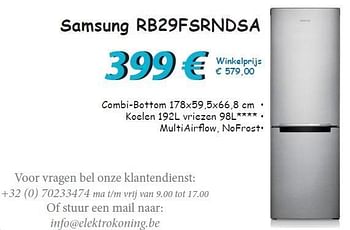 Promotions Samsung rb29fsrndsa - Samsung - Valide de 01/06/2013 à 30/06/2013 chez Elektro Koning