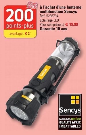 Promotions À l’achat d’une lanterne multifonction sencys - Sencys - Valide de 12/06/2013 à 24/06/2013 chez Brico