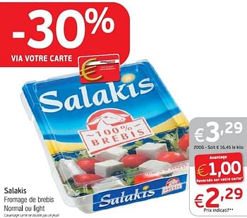 Promotions Salakis fromage de brebis normal ou light - Salakis - Valide de 18/06/2013 à 23/06/2013 chez Intermarche