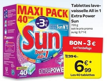 Promoties Tablettes lavevaisselle all in 1 extra power sun - Sun - Geldig van 19/06/2013 tot 24/06/2013 bij Carrefour
