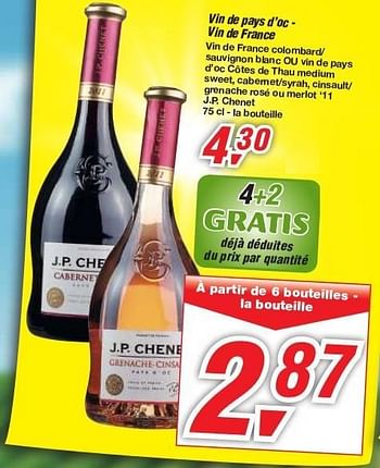 Promotions Vin de pays d`oc - vin de france - Vins rouges - Valide de 19/06/2013 à 29/06/2013 chez Makro