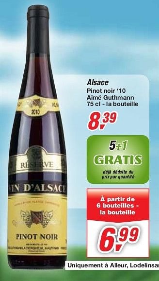 Promotions Alsace pinot noir `10 - Vins rouges - Valide de 19/06/2013 à 29/06/2013 chez Makro