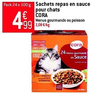 Promoties Sachets repas en sauce pour chats cora - Cora - Geldig van 19/06/2013 tot 25/06/2013 bij Match Food & More
