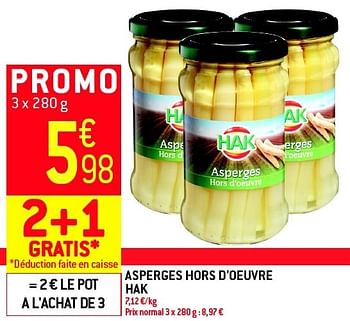 Promotions Asperges hors d`oeuvre hak - Hak - Valide de 19/06/2013 à 25/06/2013 chez Match Food & More