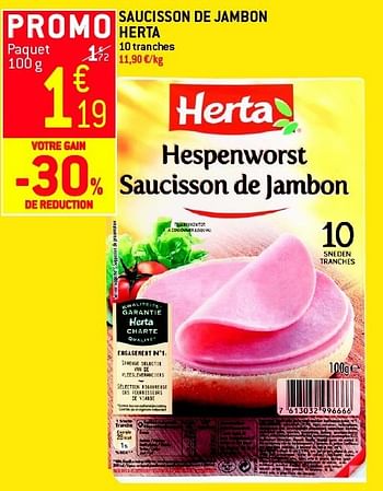 Promoties Saucisson de jambon herta - Herta - Geldig van 19/06/2013 tot 25/06/2013 bij Match