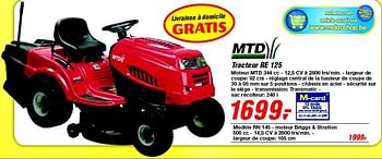 Promoties Tracteur re 125 - MTD - Geldig van 19/06/2013 tot 29/06/2013 bij Makro