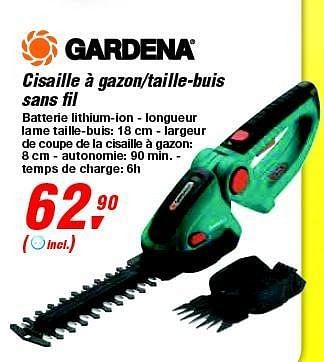 Promoties Gardena cisaille à gazon-taille-buis sans fil - Gardena - Geldig van 19/06/2013 tot 29/06/2013 bij Makro