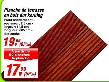 Promotions Planche de terrasse en bois dur keruing - Produit maison - Makro - Valide de 19/06/2013 à 29/06/2013 chez Makro