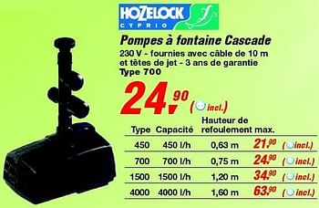 Promotions Pompes à fontaine cascade - Hozelock - Valide de 19/06/2013 à 29/06/2013 chez Makro