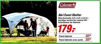 Promotions Abri event shelter - Coleman - Valide de 19/06/2013 à 29/06/2013 chez Makro