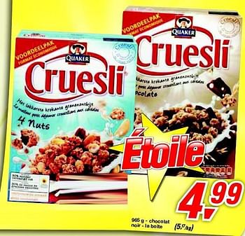 Promotions Cruesli chocolat - Quaker - Valide de 19/06/2013 à 29/06/2013 chez Makro