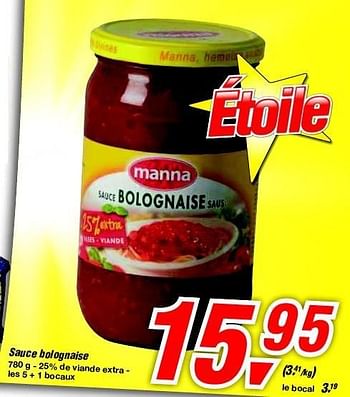 Promotions Sauce bolognaise - Manna - Valide de 19/06/2013 à 29/06/2013 chez Makro