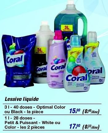 Promotions Lessive liquide - Coral - Valide de 19/06/2013 à 29/06/2013 chez Makro