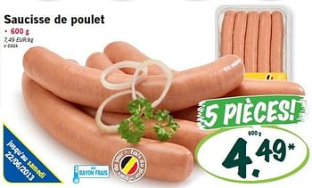 Promoties Saucisse de poulet - Huismerk - Lidl - Geldig van 20/06/2013 tot 26/06/2013 bij Lidl