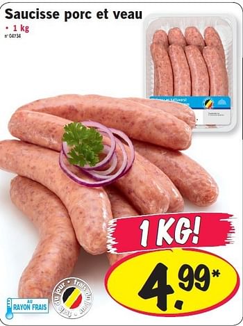 Promoties Saucisse porc et veau - Huismerk - Lidl - Geldig van 20/06/2013 tot 26/06/2013 bij Lidl