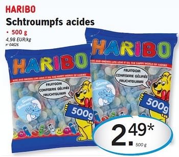 Promotions Schtroumpfs acides - Haribo - Valide de 20/06/2013 à 26/06/2013 chez Lidl