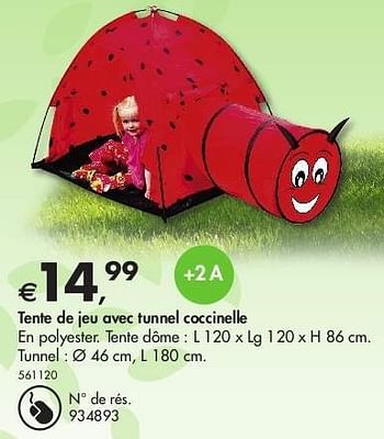 Promoties Tente de jeu avec tunnel coccinelle - Huismerk - Dreamland - Geldig van 20/06/2013 tot 13/07/2013 bij Dreamland