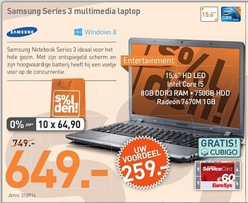 Promoties Samsung series 3 multimedia laptop - Samsung - Geldig van 26/06/2013 tot 20/07/2013 bij Auva