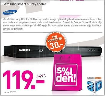 Promotions Samsung smart bluray speler - Samsung - Valide de 26/06/2013 à 20/07/2013 chez Auva