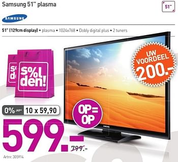 Promoties Samsung 51 plasma - Samsung - Geldig van 26/06/2013 tot 20/07/2013 bij Auva
