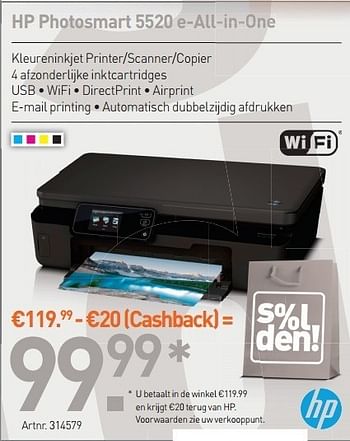 Promoties Hp photosmart 5520 e-all-in-one - HP - Geldig van 01/07/2013 tot 20/07/2013 bij PC Center