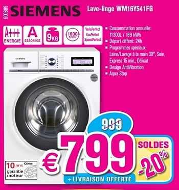 Promotions Siemens lave-linge wm16y541fg - Siemens - Valide de 01/07/2013 à 31/07/2013 chez Krefel