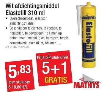 Promoties Wit afdichtingsmiddel elastofill - Mathys - Geldig van 01/07/2013 tot 27/07/2013 bij Group Meno